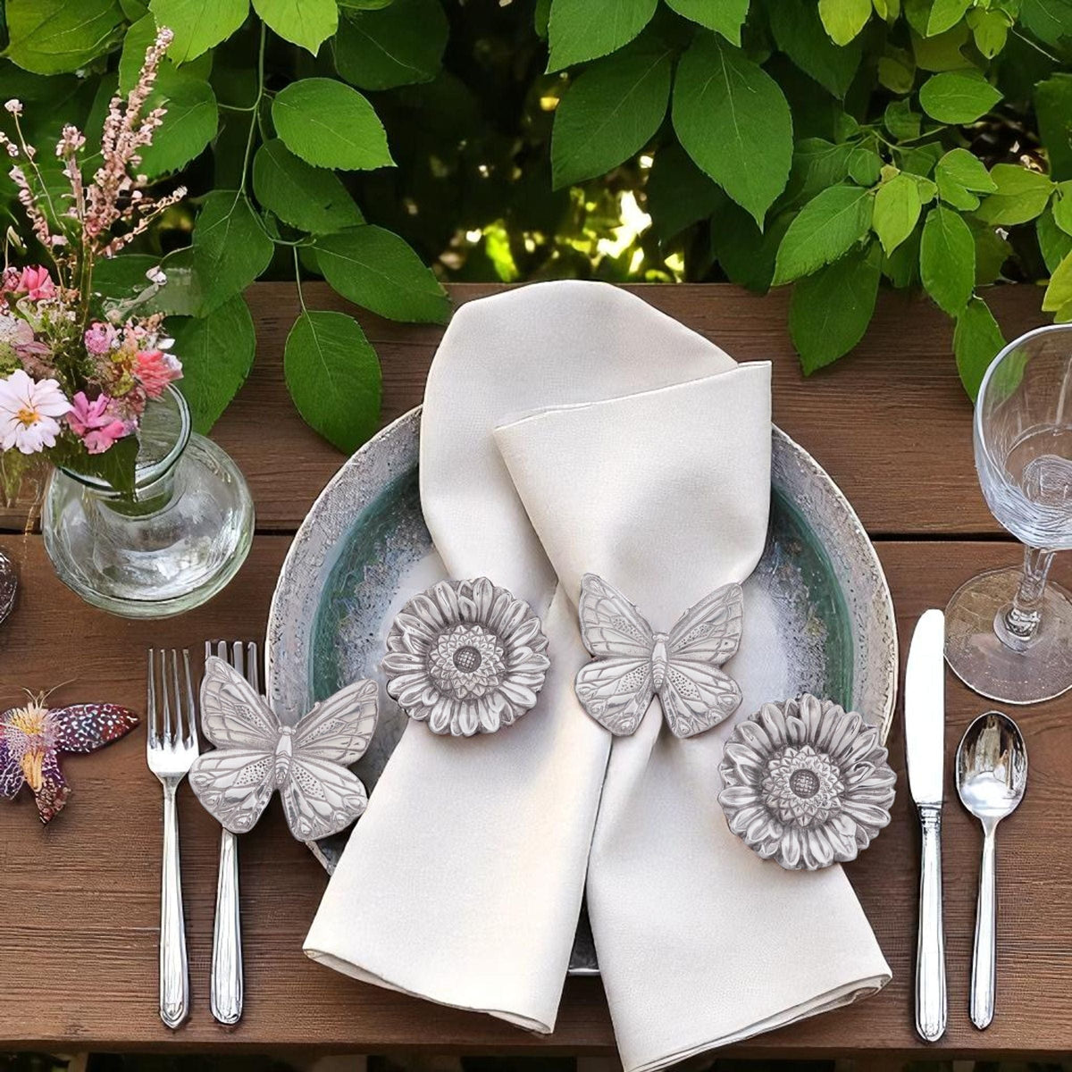 Arthur Court Butterfly Butterfly and Flower Napkin Rings