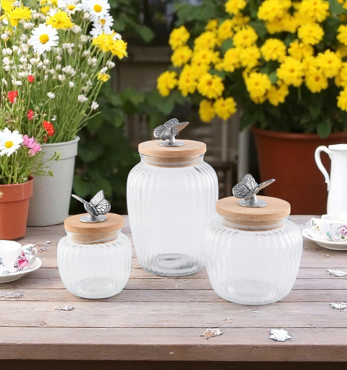 Arthur Court Butterfly Butterfly Knob Glass Canisters