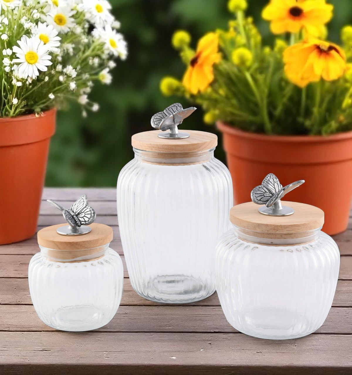 Arthur Court Butterfly Butterfly Knob Glass Canisters