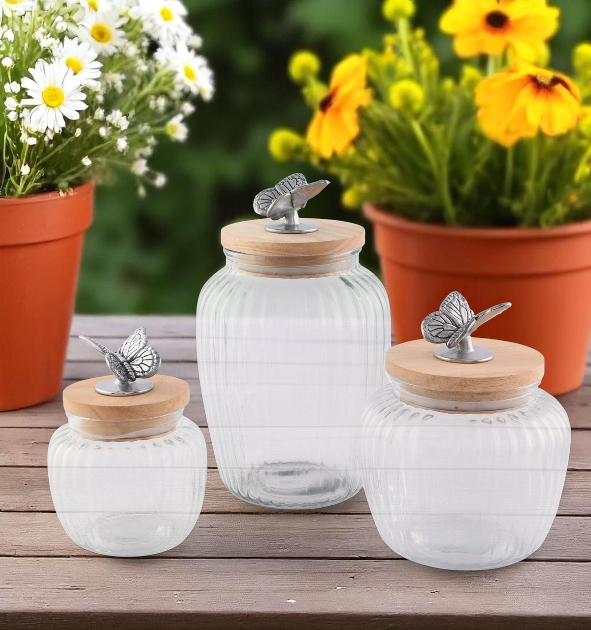 Arthur Court Butterfly Butterfly Knob Glass Canisters