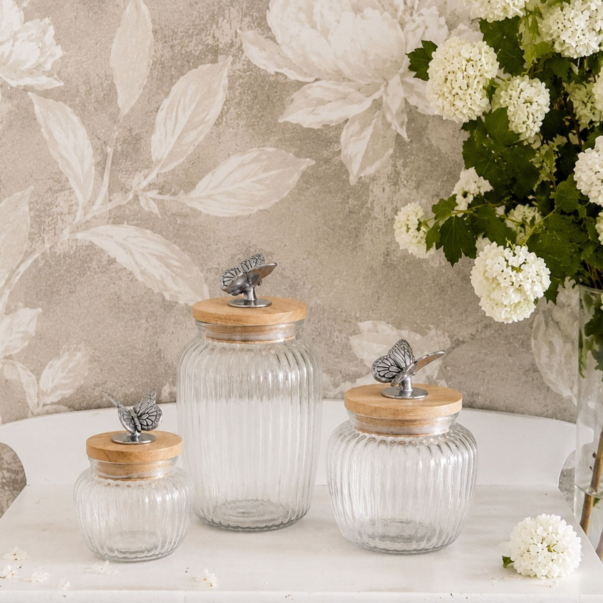 Arthur Court Butterfly Butterfly Knob Glass Canisters