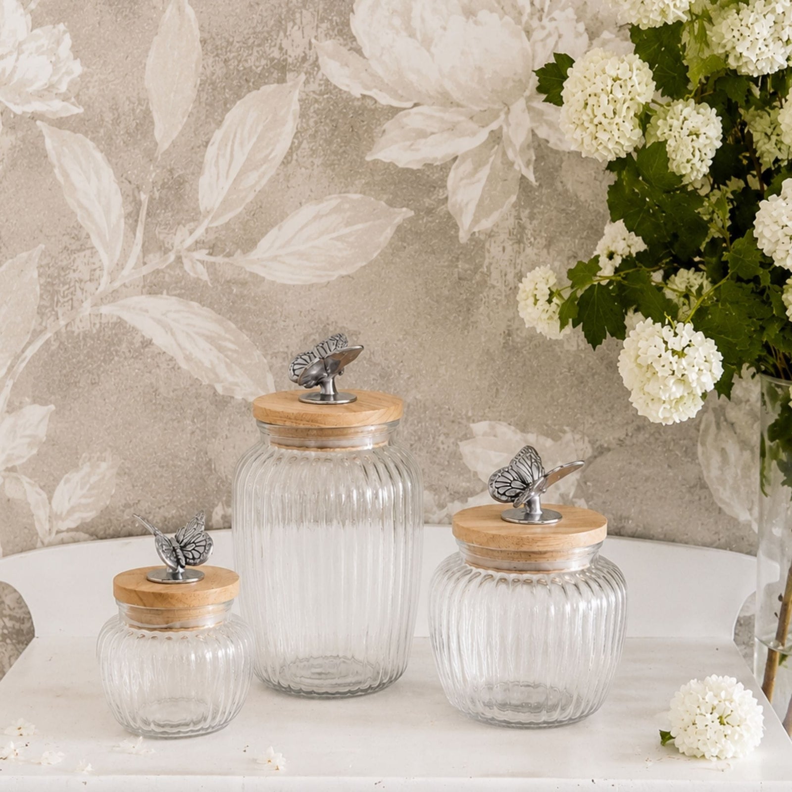 Arthur Court Butterfly Butterfly Knob Glass Canisters