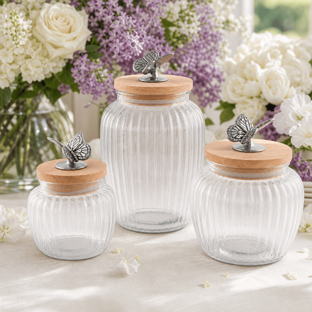 Arthur Court Butterfly Butterfly Knob Glass Canisters