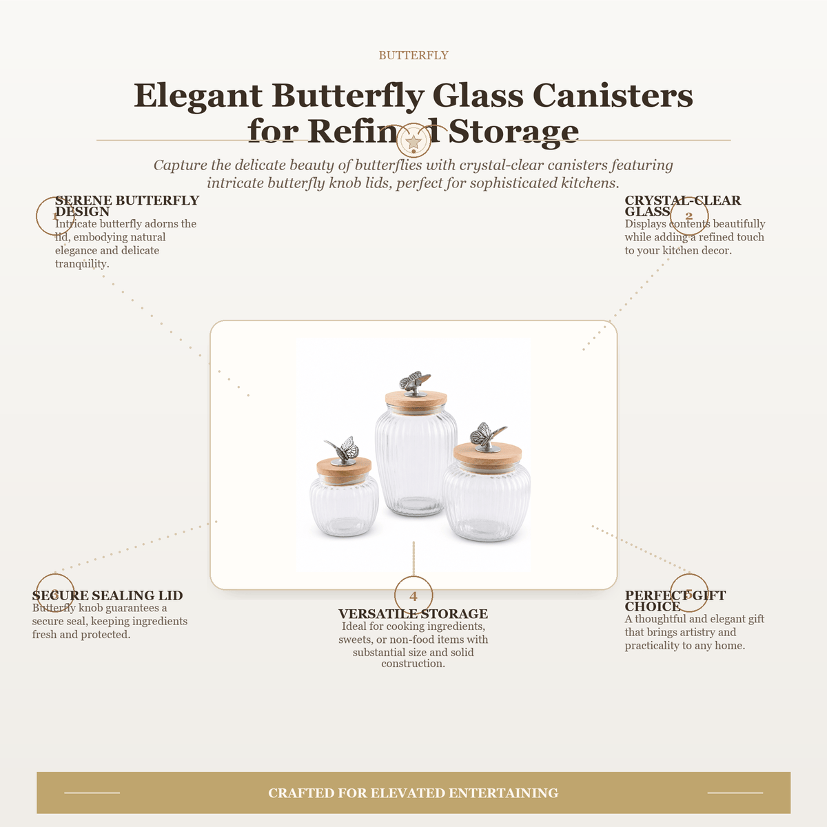 Arthur Court Butterfly Butterfly Knob Glass Canisters