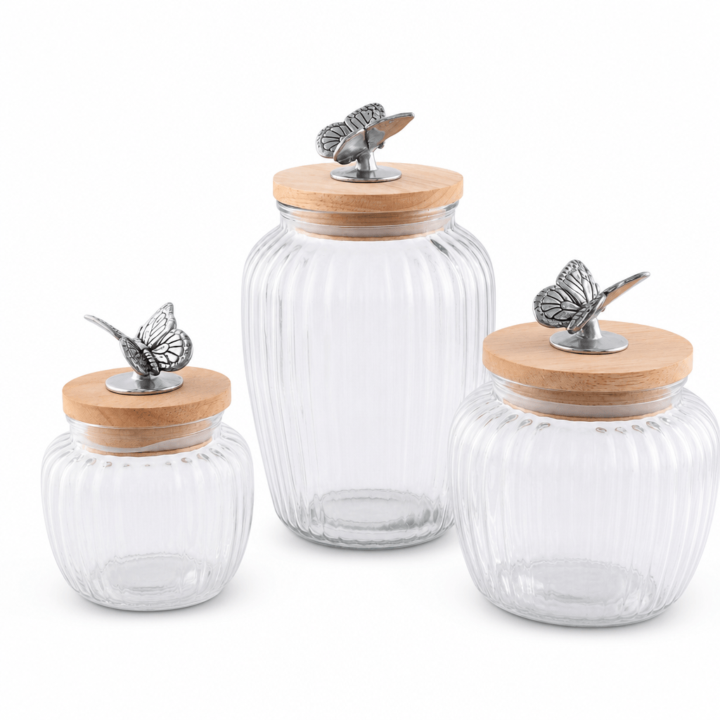 Arthur Court Butterfly Butterfly Knob Glass Canisters