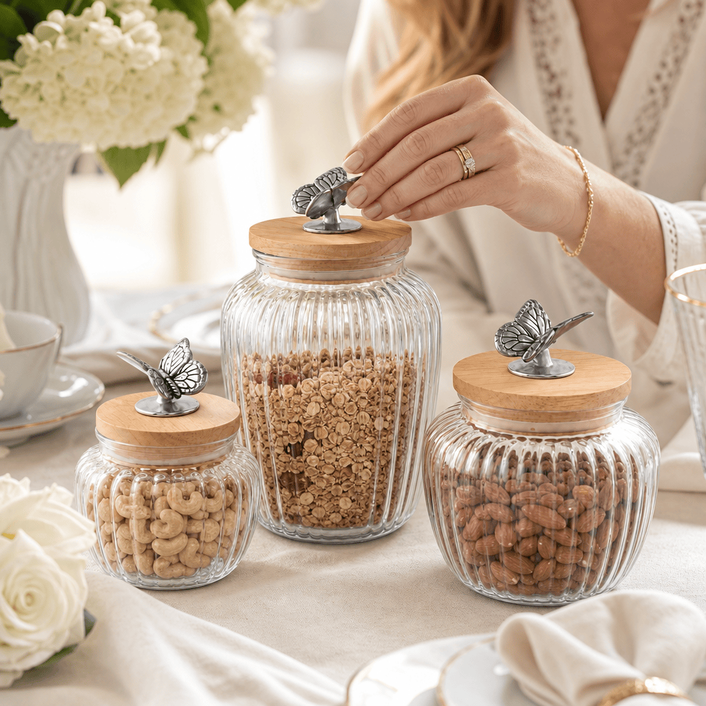 Arthur Court Butterfly Butterfly Knob Glass Canisters