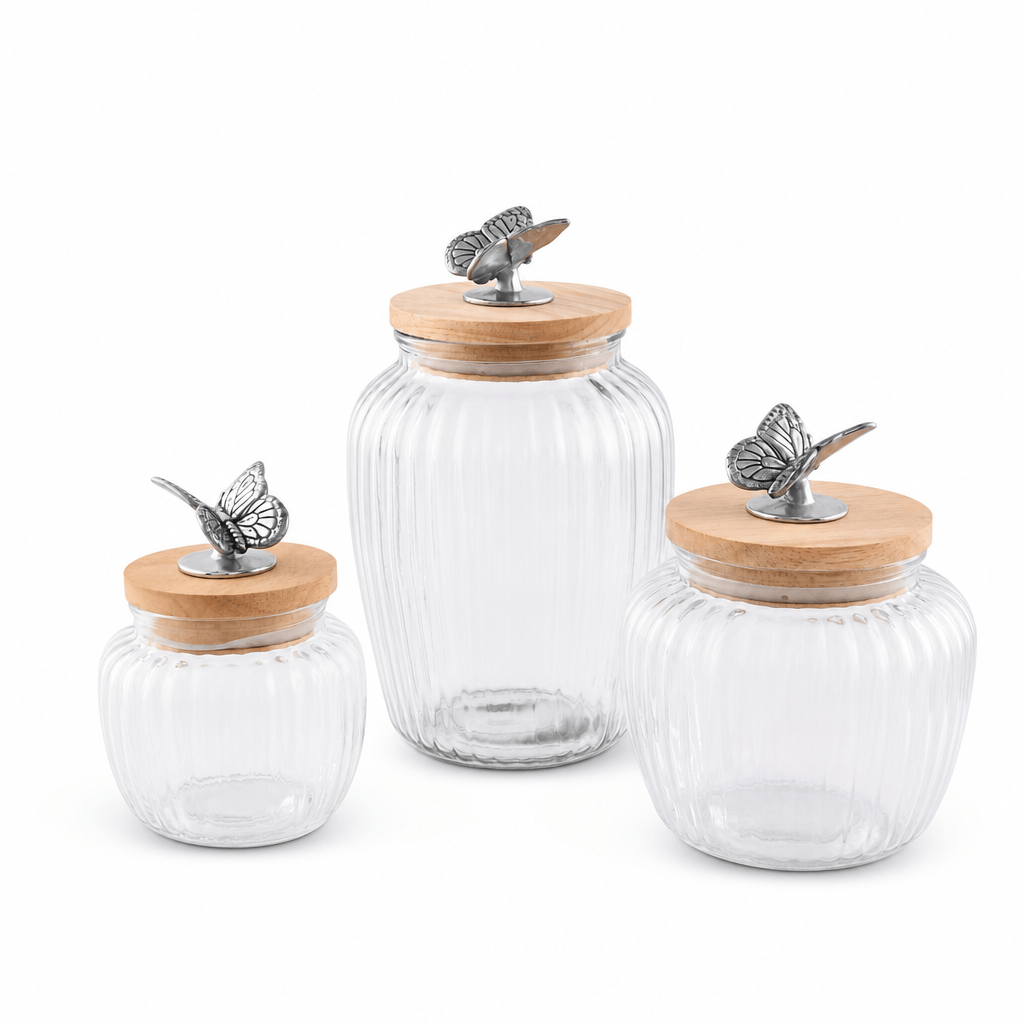 Arthur Court Butterfly Butterfly Knob Glass Canisters