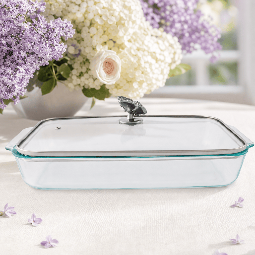 Arthur Court Butterfly Butterfly Lid with Pyrex 3 quart Baking Dish