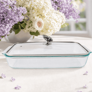 Arthur Court Butterfly Butterfly Lid with Pyrex 3 quart Baking Dish