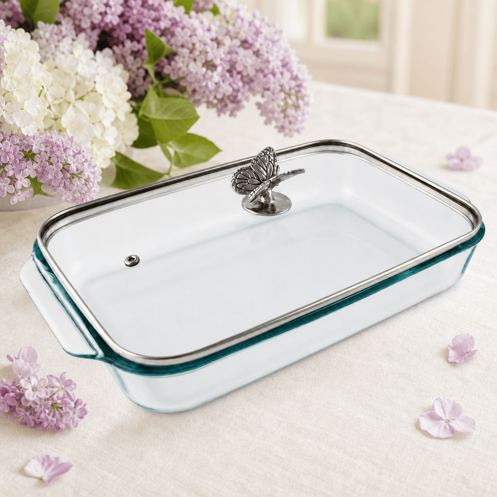 Arthur Court Butterfly Butterfly Lid with Pyrex 3 quart Baking Dish