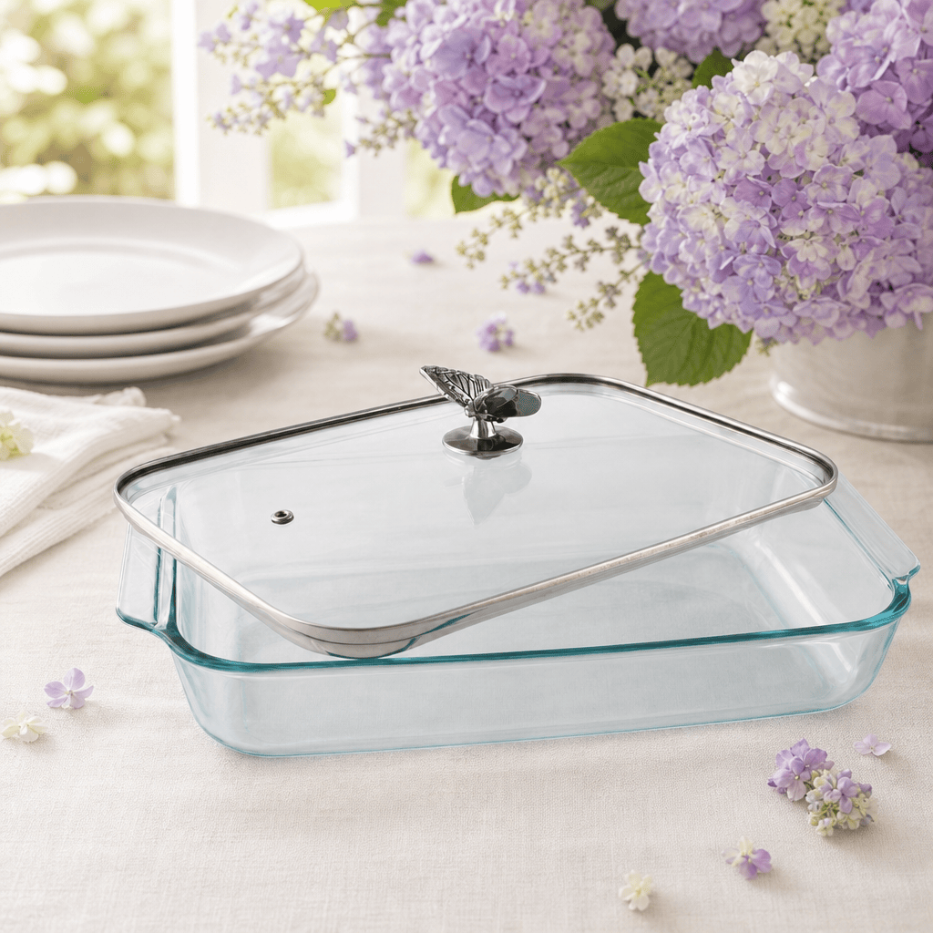 Arthur Court Butterfly Butterfly Lid with Pyrex 3 quart Baking Dish