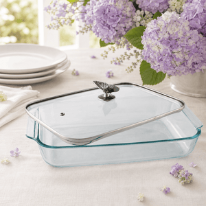 Arthur Court Butterfly Butterfly Lid with Pyrex 3 quart Baking Dish