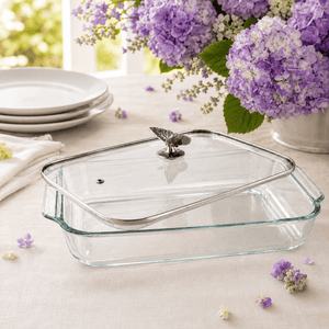 Arthur Court Butterfly Butterfly Lid with Pyrex 3 quart Baking Dish