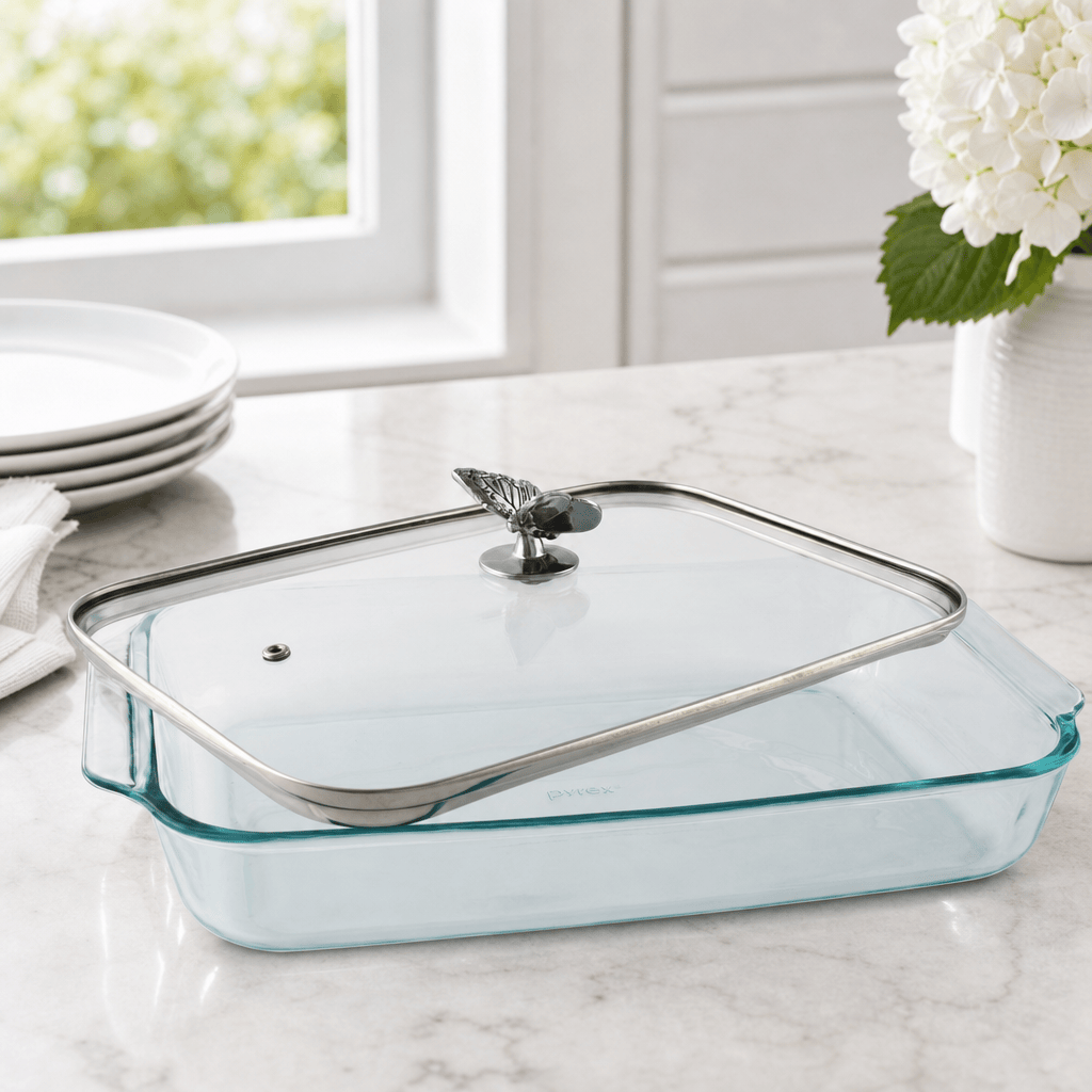 Arthur Court Butterfly Butterfly Lid with Pyrex 3 quart Baking Dish