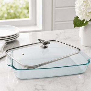 Arthur Court Butterfly Butterfly Lid with Pyrex 3 quart Baking Dish
