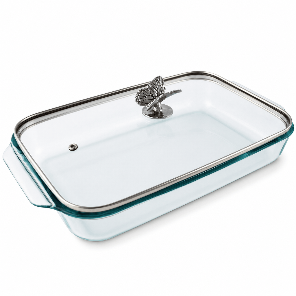 Arthur Court Butterfly Butterfly Lid with Pyrex 3 quart Baking Dish