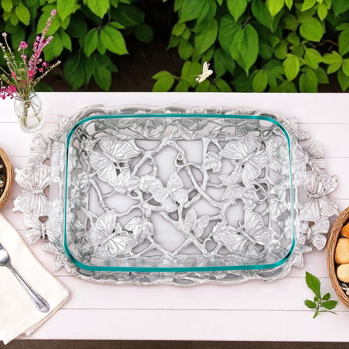 Arthur Court Butterfly Butterfly Pyrex Holder 3qt