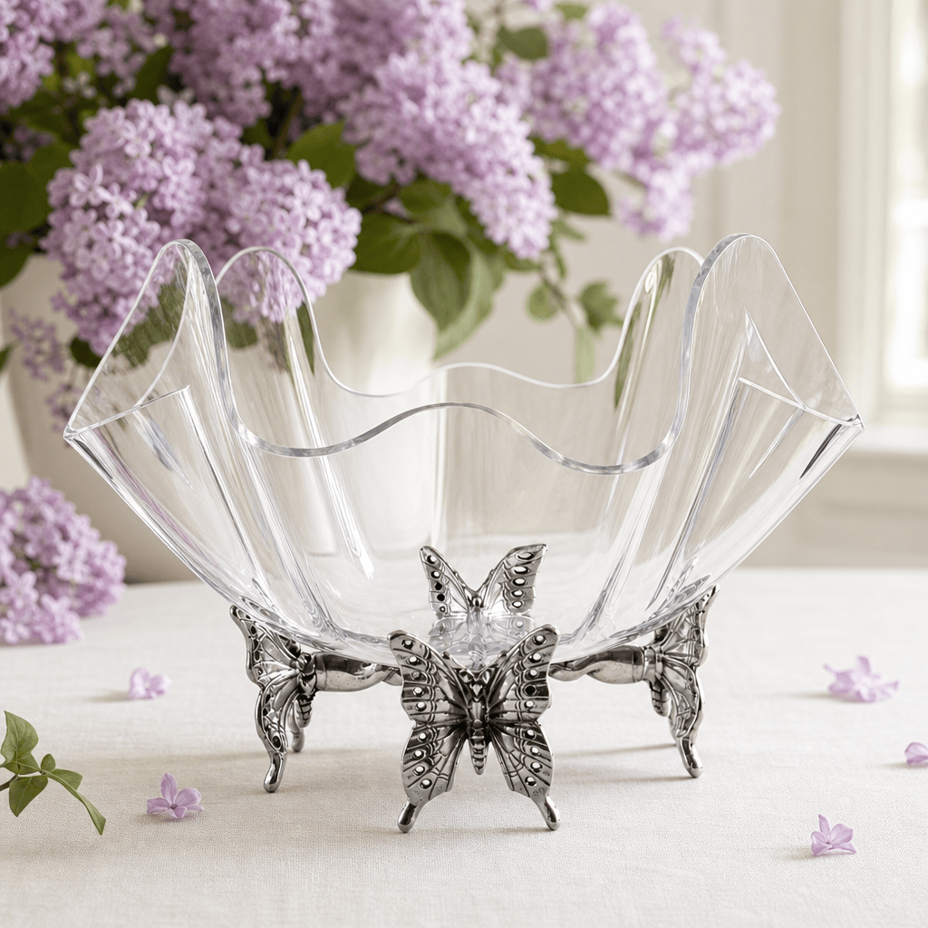 Arthur Court Butterfly Butterfly Stand Acrylic Bowl 14