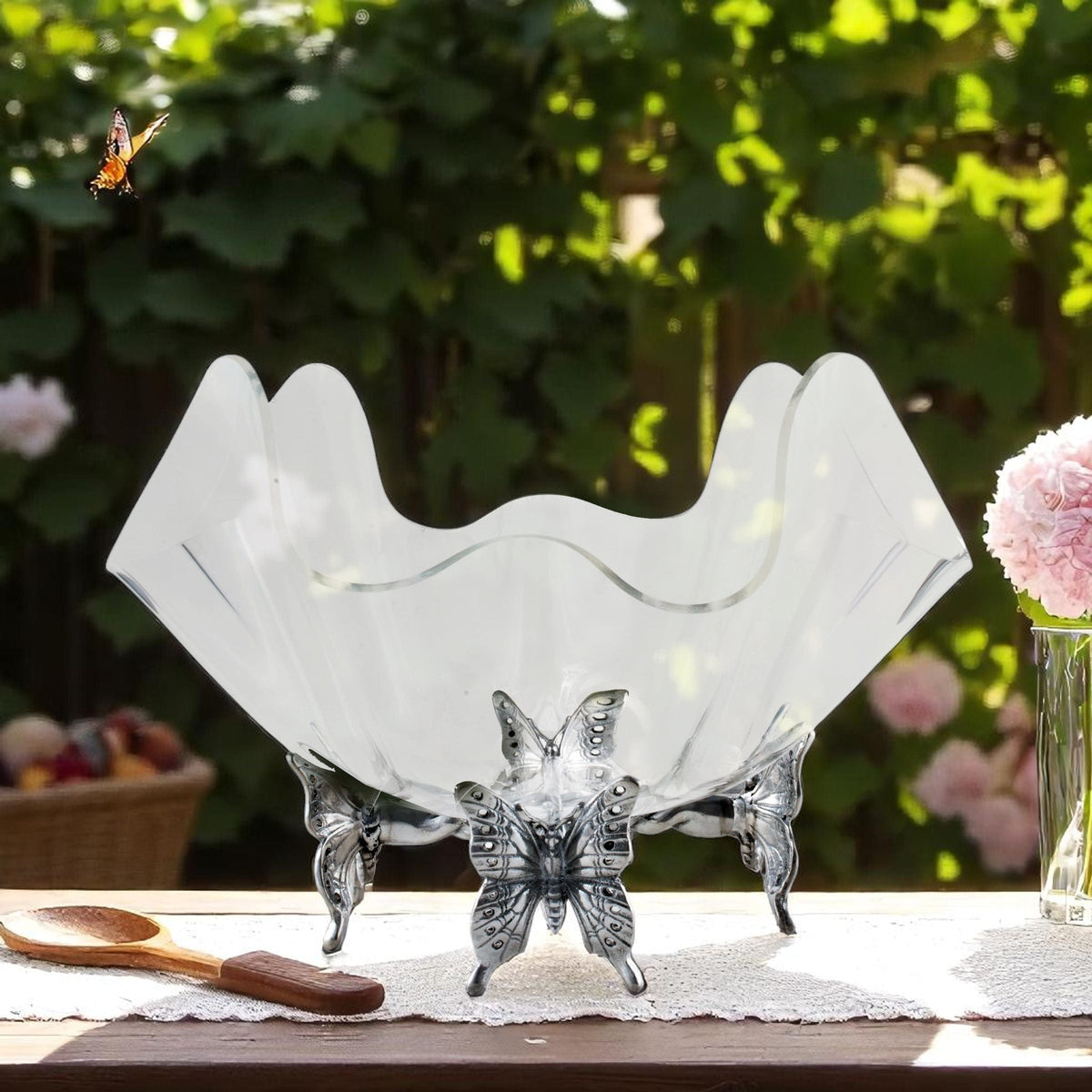 Arthur Court Butterfly Butterfly Stand Acrylic Bowl 14