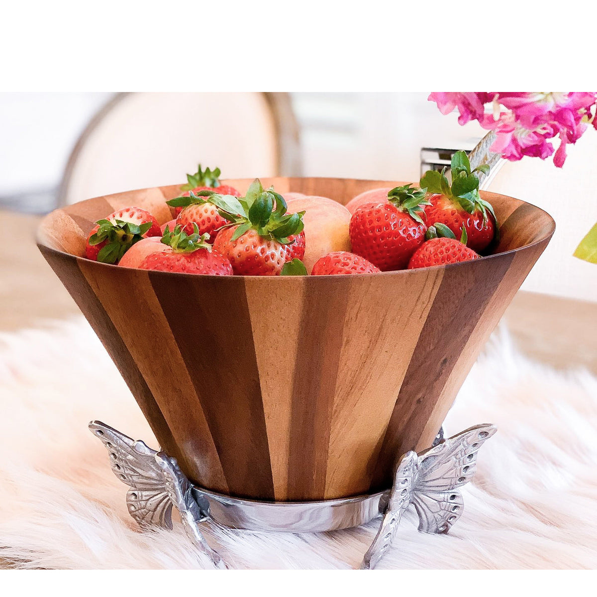 Arthur Court Butterfly Butterfly Wood Tall Salad Bowl