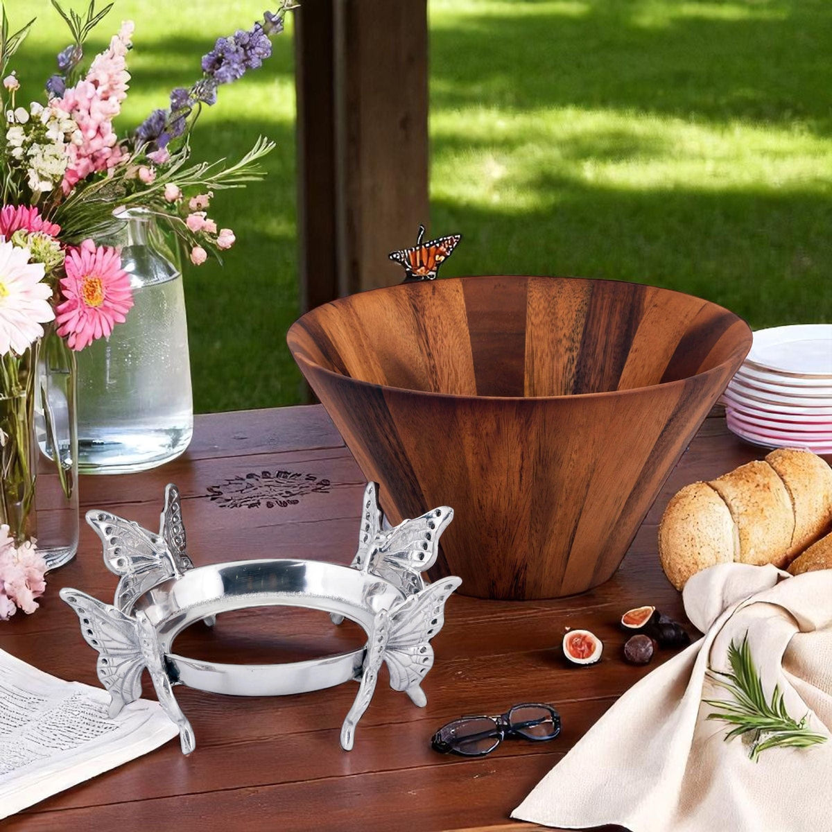Arthur Court Butterfly Butterfly Wood Tall Salad Bowl