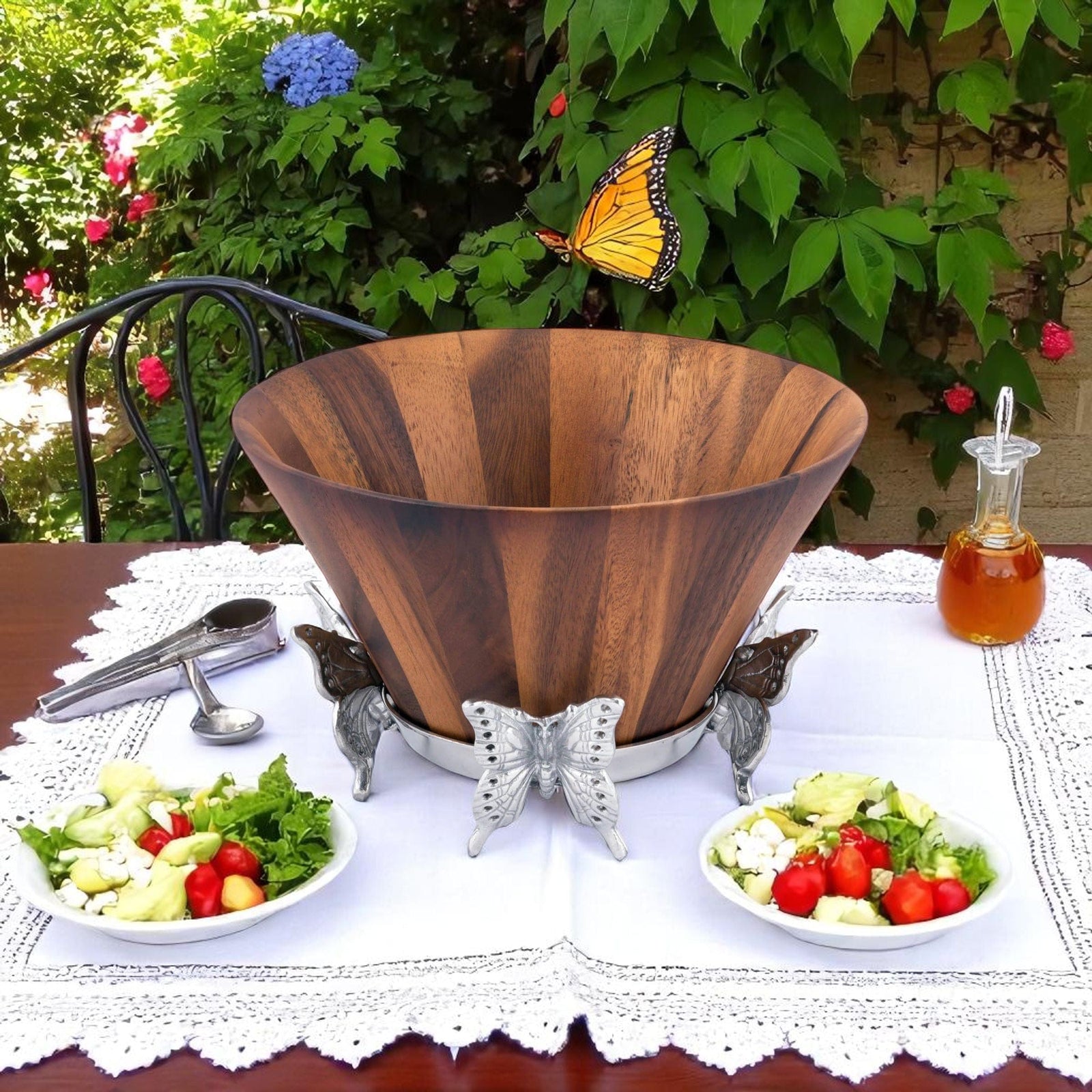 Arthur Court Butterfly Butterfly Wood Tall Salad Bowl