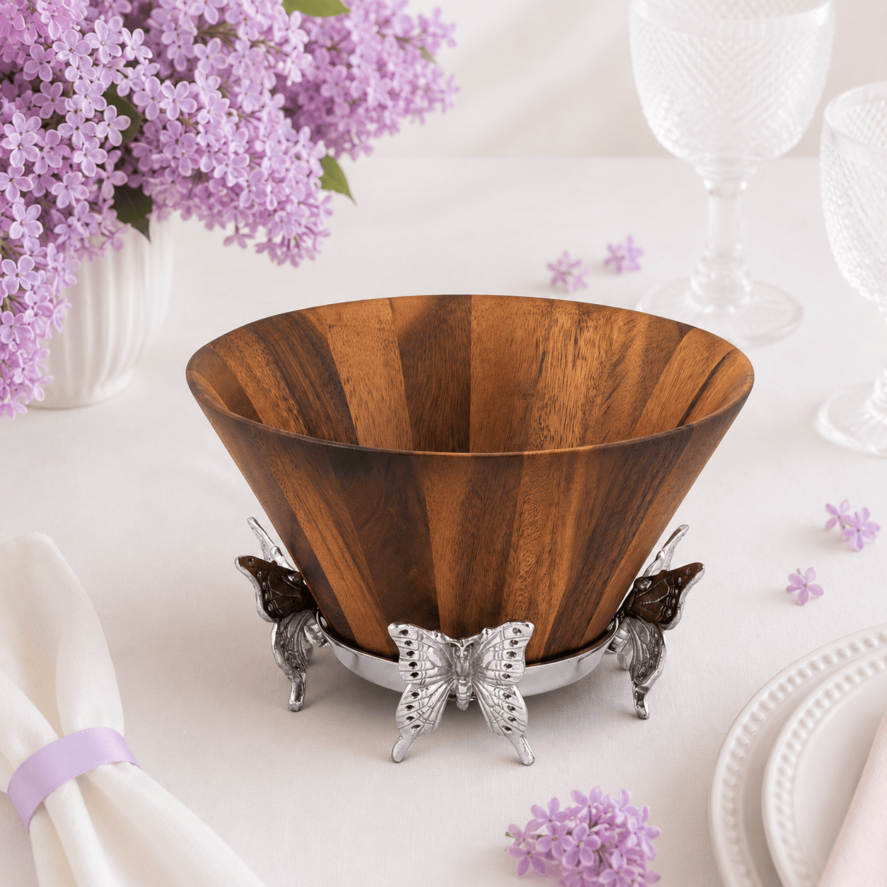 Arthur Court Butterfly Butterfly Wood Tall Salad Bowl