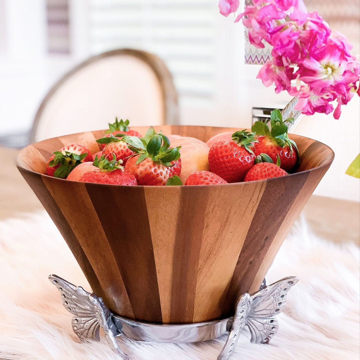 Arthur Court Butterfly Butterfly Wood Tall Salad Bowl
