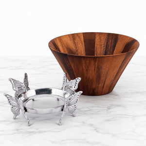 Arthur Court Butterfly Butterfly Wood Tall Salad Bowl