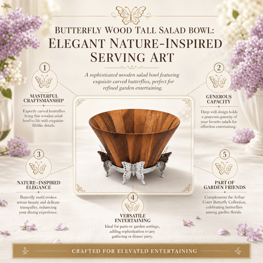 Arthur Court Butterfly Butterfly Wood Tall Salad Bowl