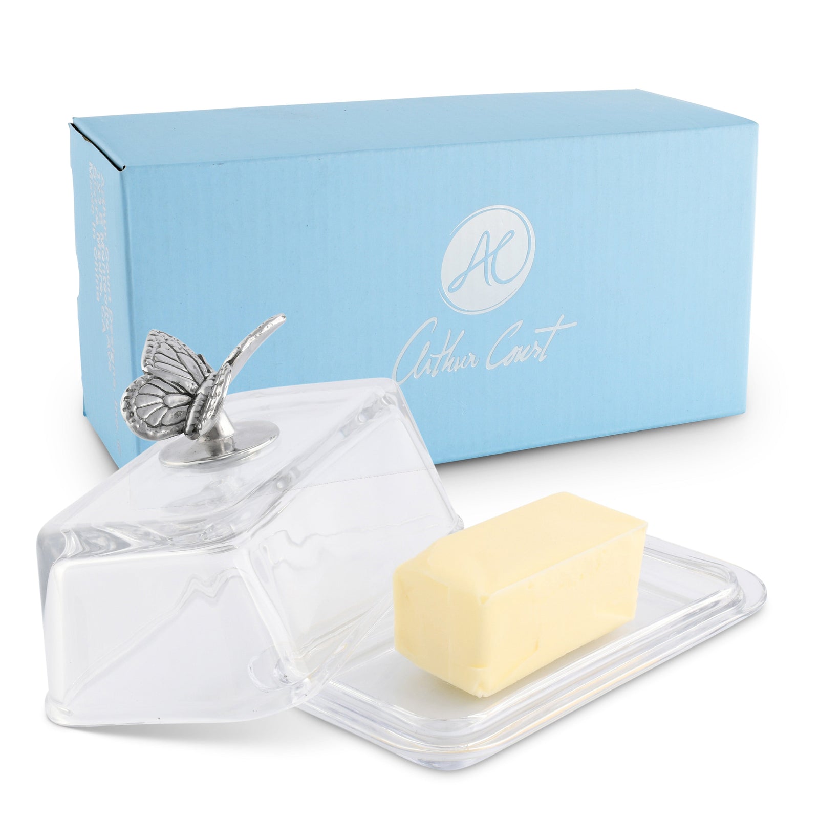 Arthur Court Butterfly Glass Butter Dish - Butterfly