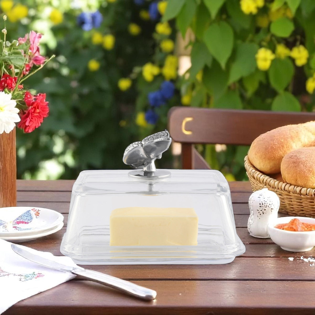 Arthur Court Butterfly Glass Butter Dish - Butterfly
