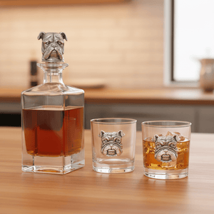 Arthur Court Classic / Engravable Bulldog Decanter Set with Glasses