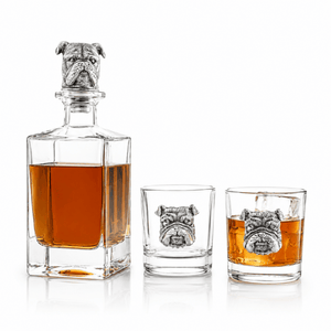 Arthur Court Classic / Engravable Bulldog Decanter Set with Glasses