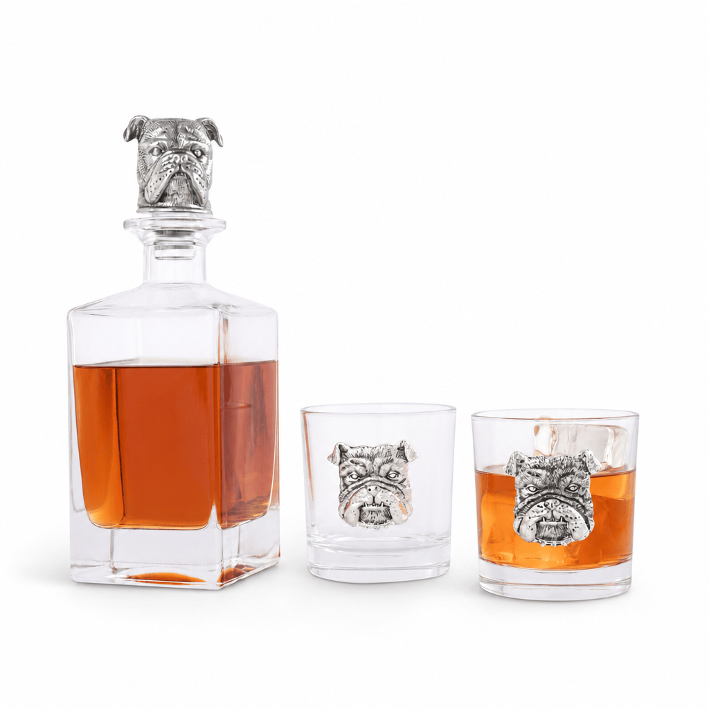 Arthur Court Classic / Engravable Bulldog Decanter Set with Glasses