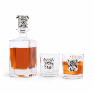 Arthur Court Classic / Engravable Bulldog Decanter Set with Glasses
