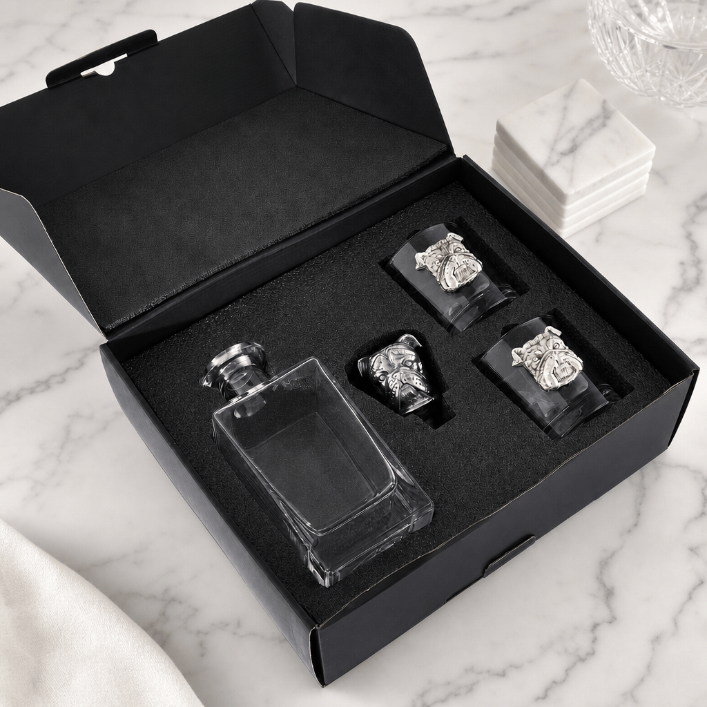 Arthur Court Classic / Engravable Bulldog Decanter Set with Glasses