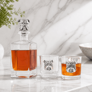 Arthur Court Classic / Engravable Bulldog Decanter Set with Glasses