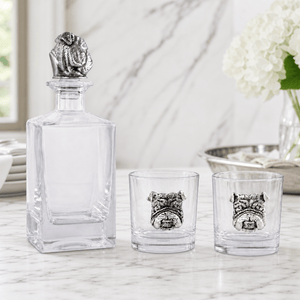Arthur Court Classic / Engravable Bulldog Decanter Set with Glasses