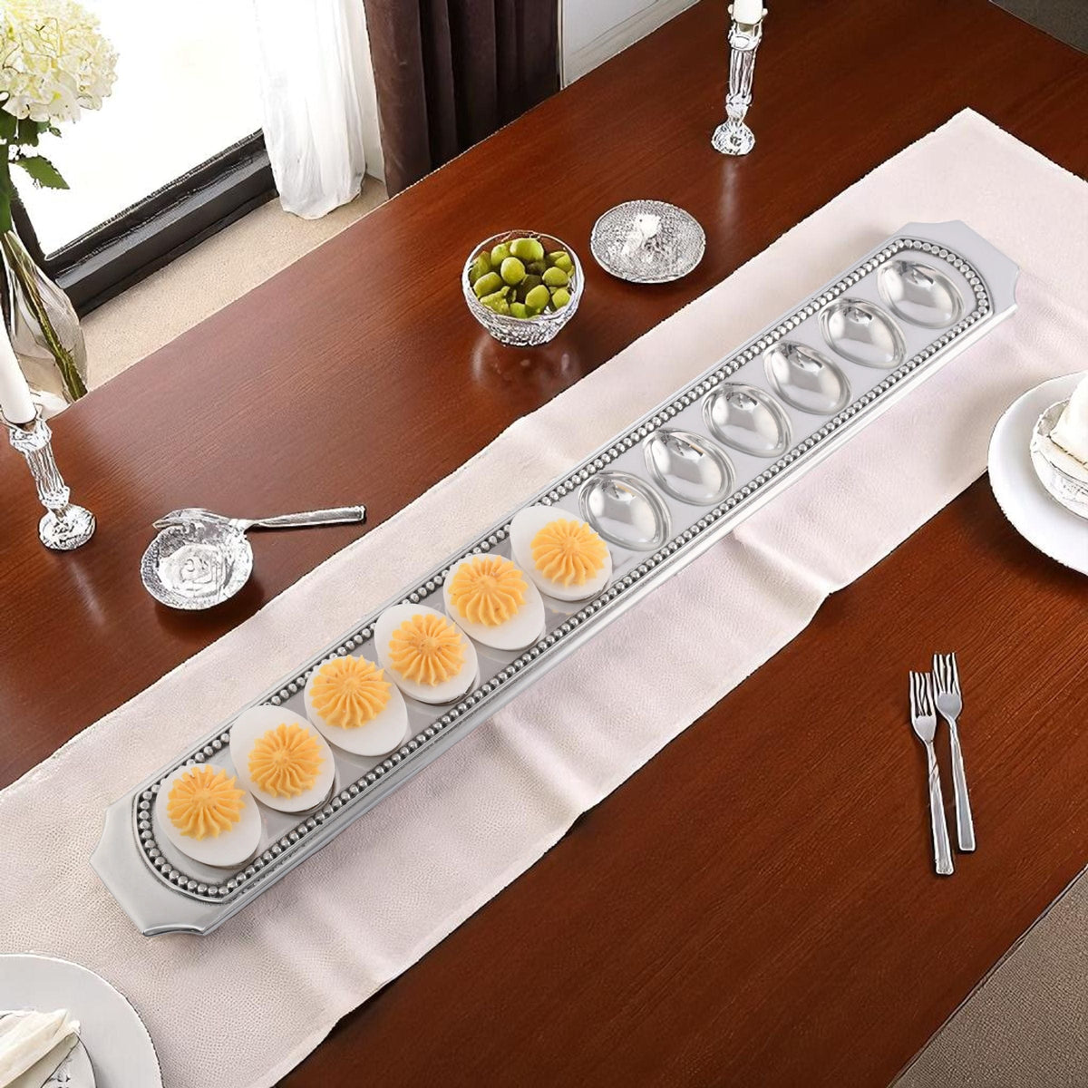 Arthur Court Classic / Engravable Long Beaded Metal Deviled Egg Holder