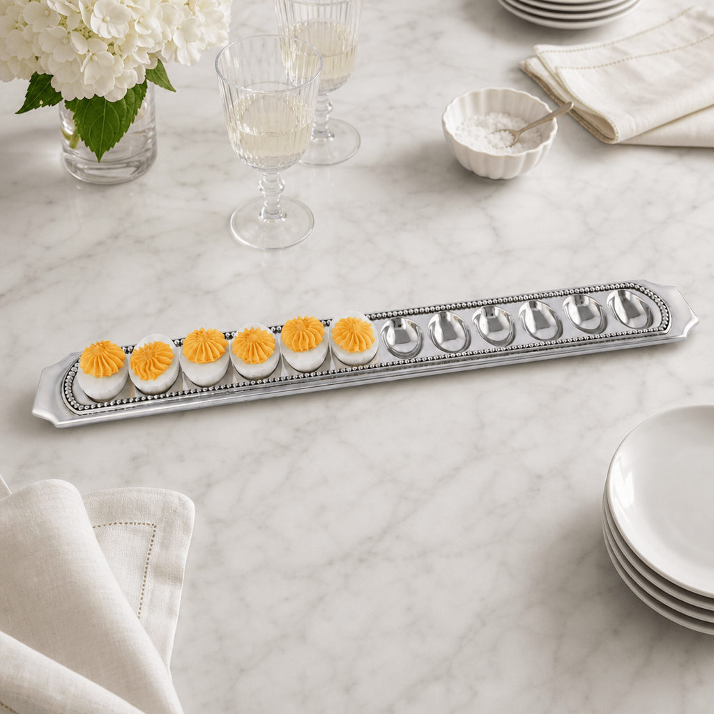 Arthur Court Classic / Engravable Long Beaded Metal Deviled Egg Holder