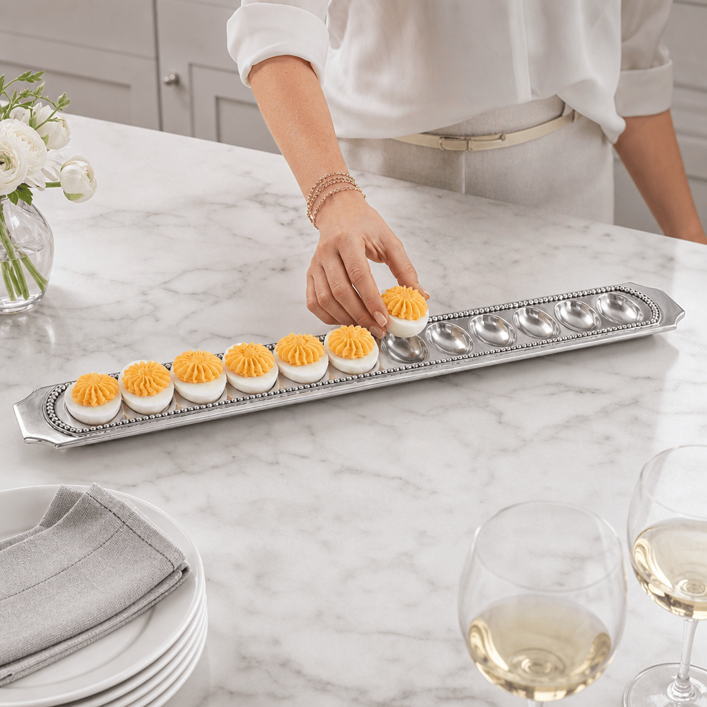 Arthur Court Classic / Engravable Long Beaded Metal Deviled Egg Holder