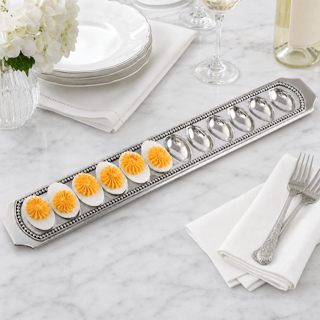 Arthur Court Classic / Engravable Long Beaded Metal Deviled Egg Holder