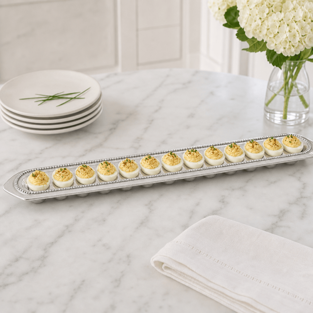 Arthur Court Classic / Engravable Long Beaded Metal Deviled Egg Holder