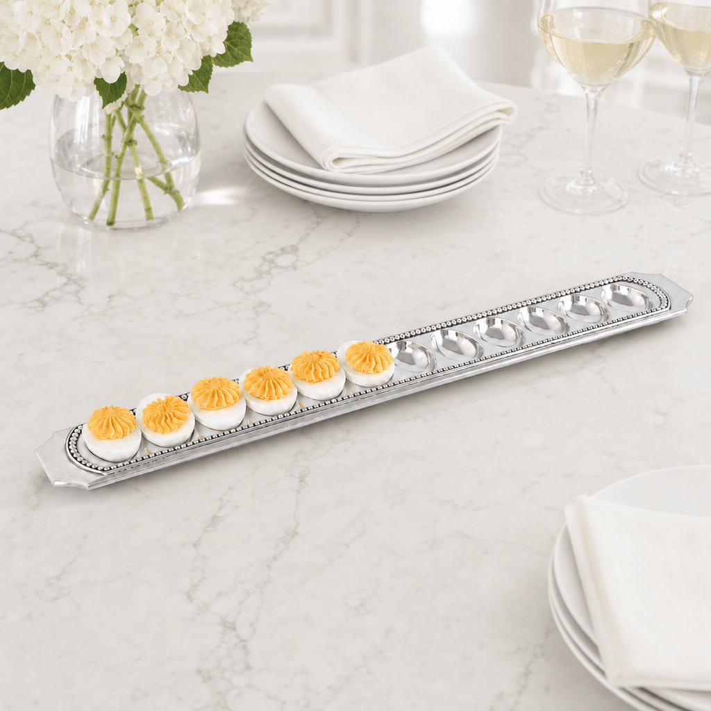 Arthur Court Classic / Engravable Long Beaded Metal Deviled Egg Holder