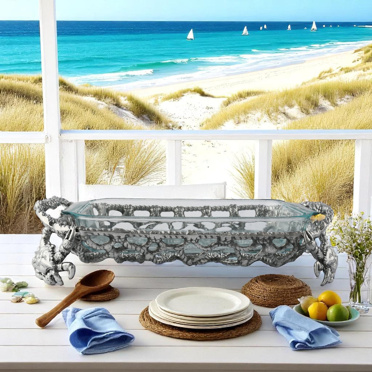 Arthur Court Coastal Crab and Net Casserole 3 Quart Holder