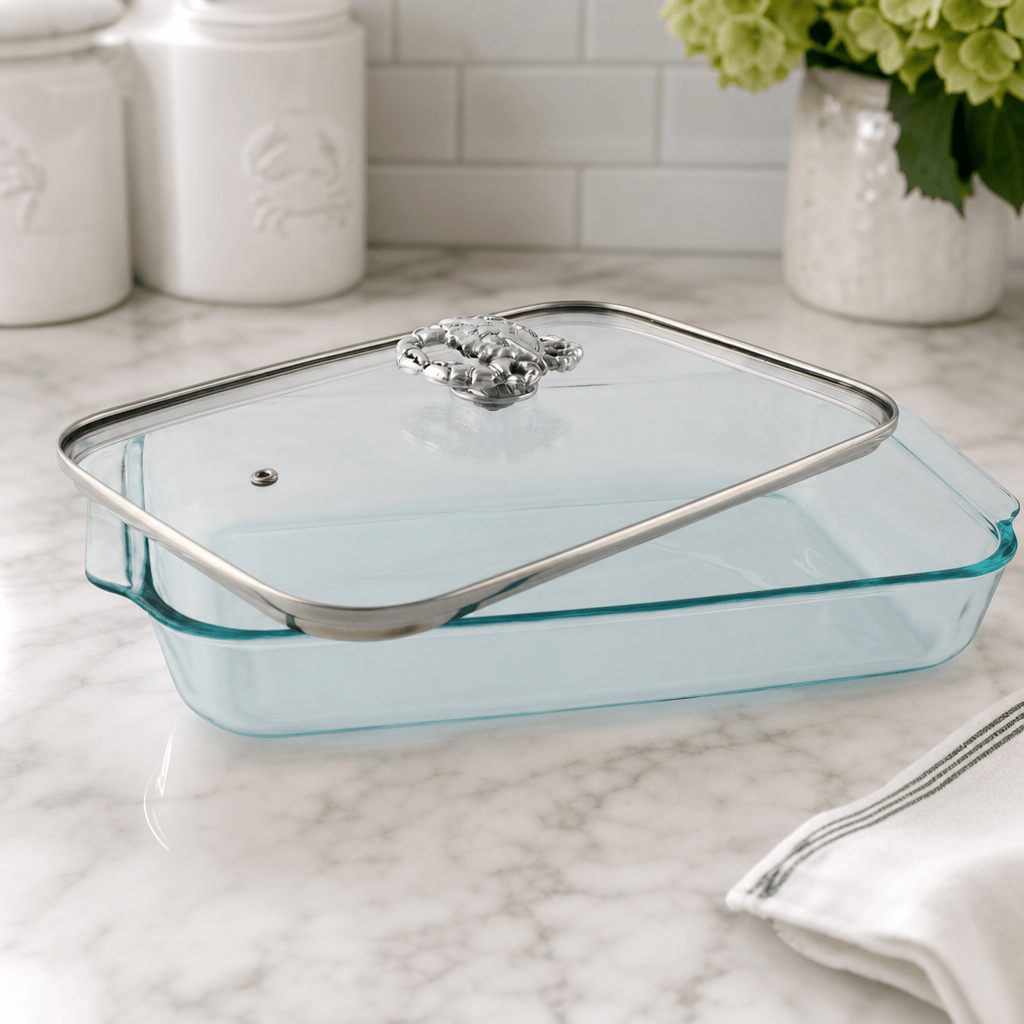 Arthur Court Coastal Crab Lid with Pyrex 3 quart Baking Dish