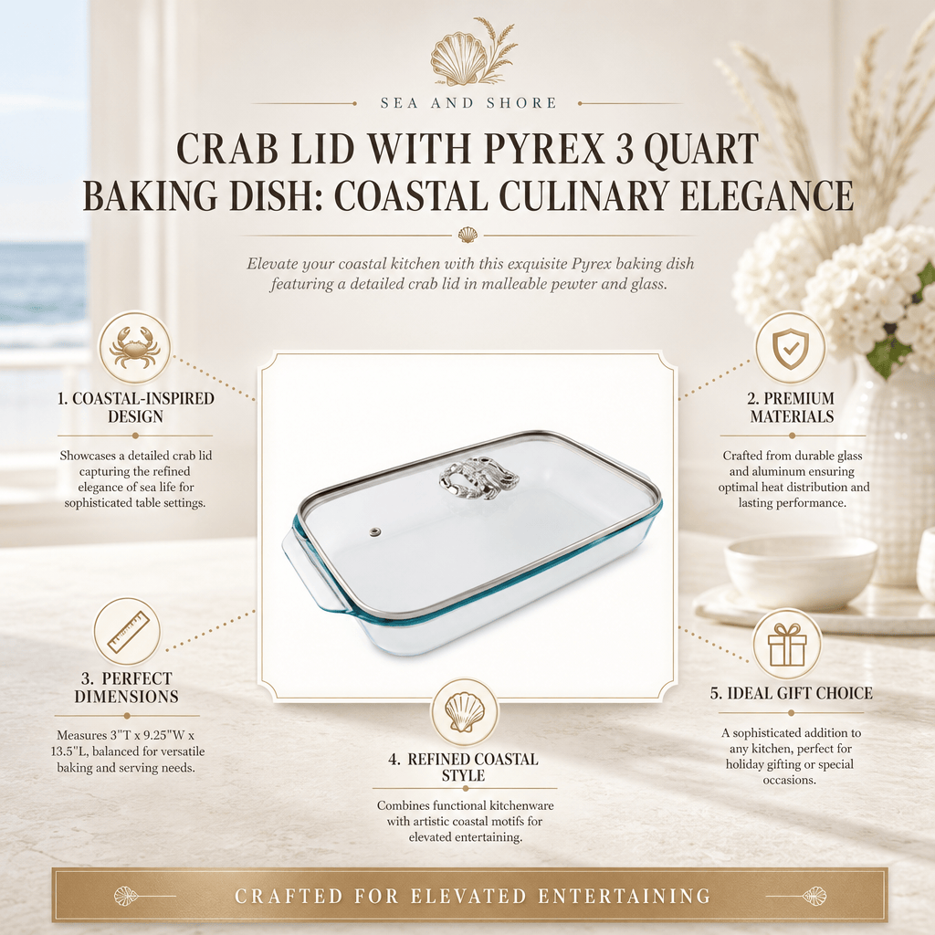 Arthur Court Coastal Crab Lid with Pyrex 3 quart Baking Dish