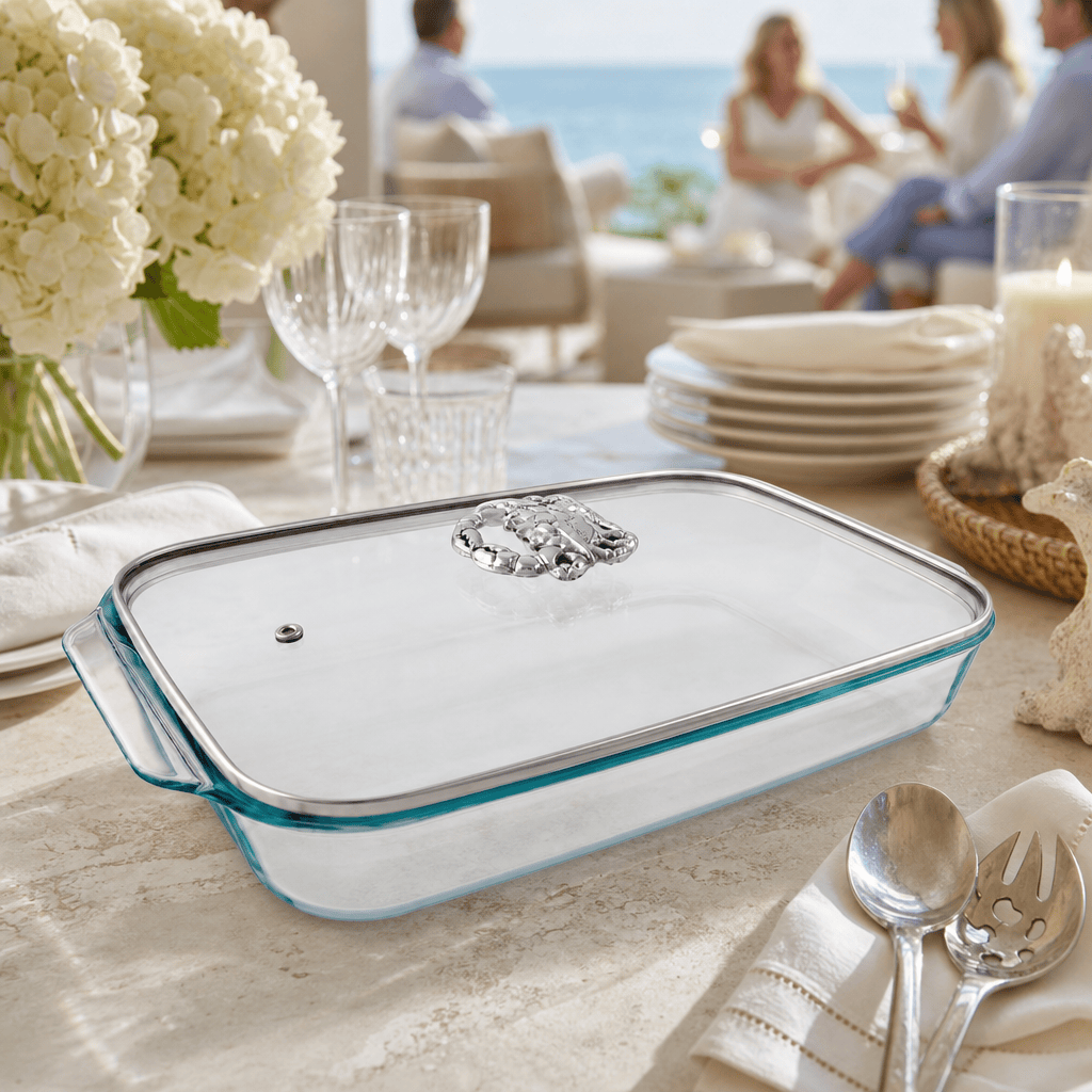 Arthur Court Coastal Crab Lid with Pyrex 3 quart Baking Dish