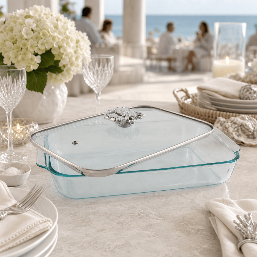 Arthur Court Coastal Crab Lid with Pyrex 3 quart Baking Dish